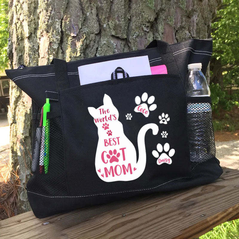The World's Best Cat Mom Tote Bag, Personalized Tote Bag, Custom Tote Bag