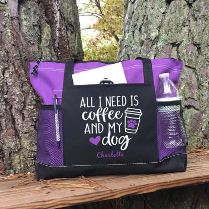 All I Need Is Coffee and My Dog Tote Bag, Personalized Tote Bag, Custom Tote Bag