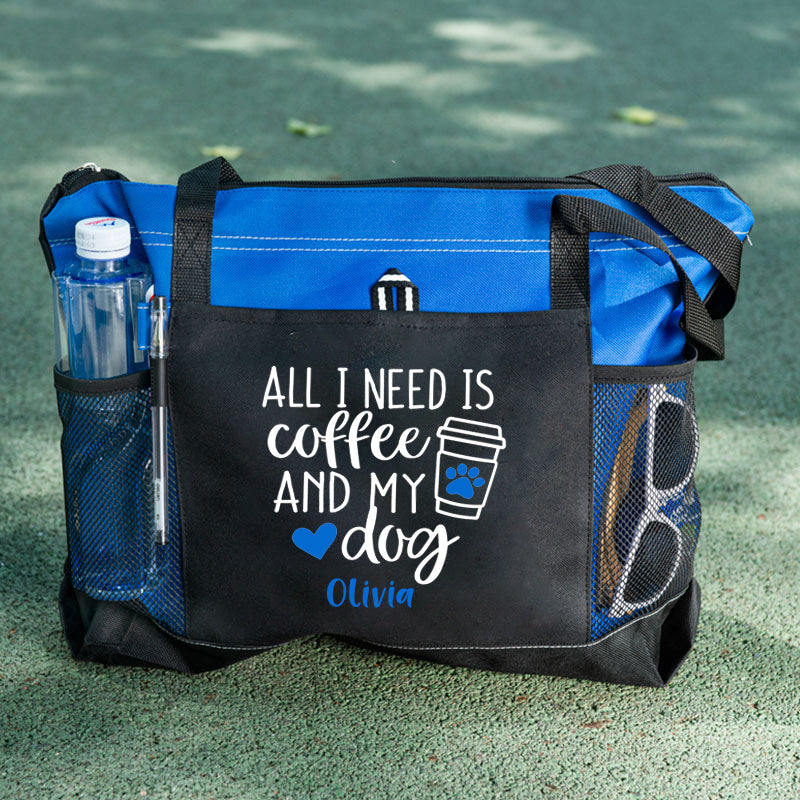 All I Need Is Coffee and My Dog Tote Bag, Personalized Tote Bag, Custom Tote Bag