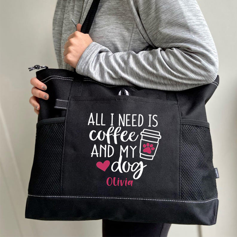 All I Need Is Coffee and My Dog Tote Bag, Personalized Tote Bag, Custom Tote Bag