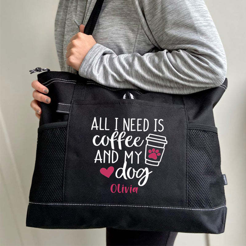 All I Need Is Coffee and My Dog Tote Bag, Personalized Tote Bag, Custom Tote Bag