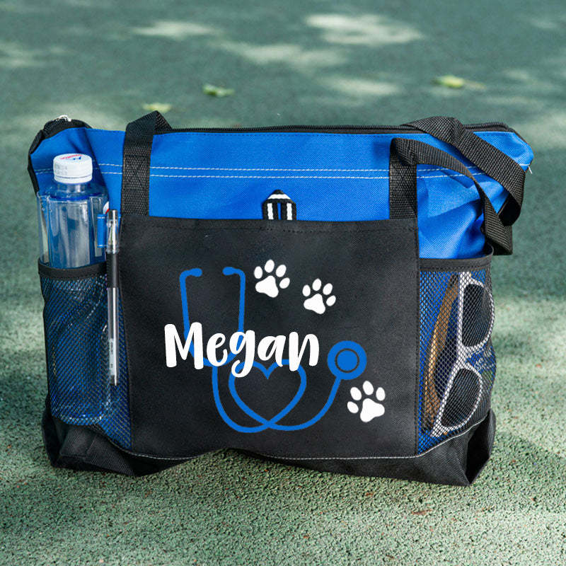 Stethoscope Paw Prints Personalized Nurse Tote Bag, Personalized Tote Bag, Custom Tote Bag