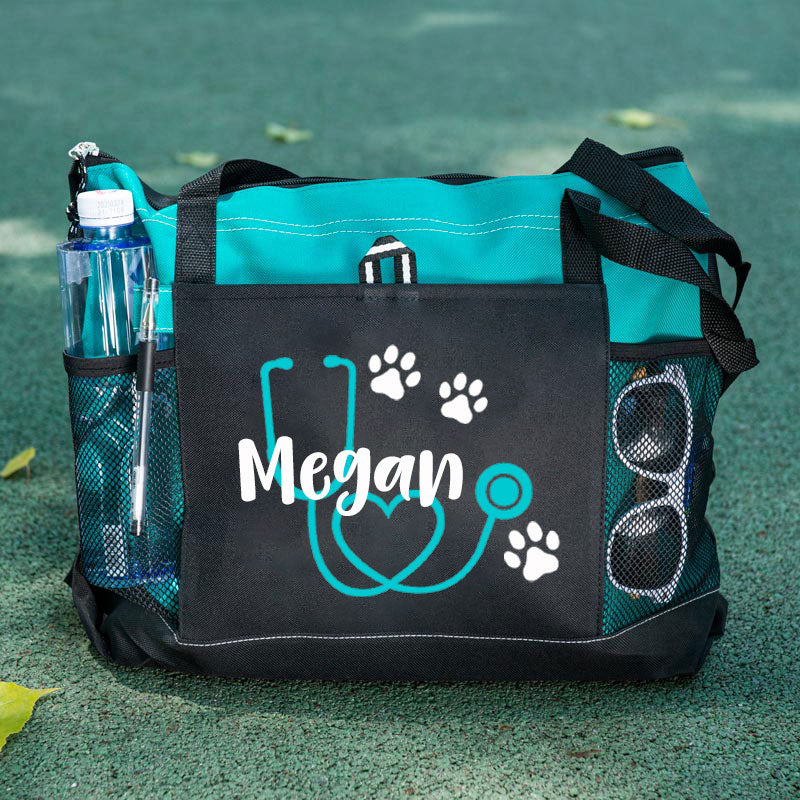 Stethoscope Paw Prints Personalized Nurse Tote Bag, Personalized Tote Bag, Custom Tote Bag