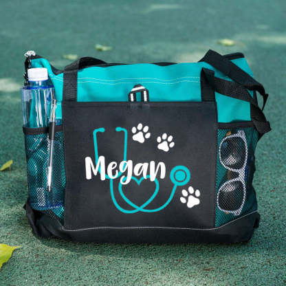 Stethoscope Paw Prints Personalized Nurse Tote Bag, Personalized Tote Bag, Custom Tote Bag