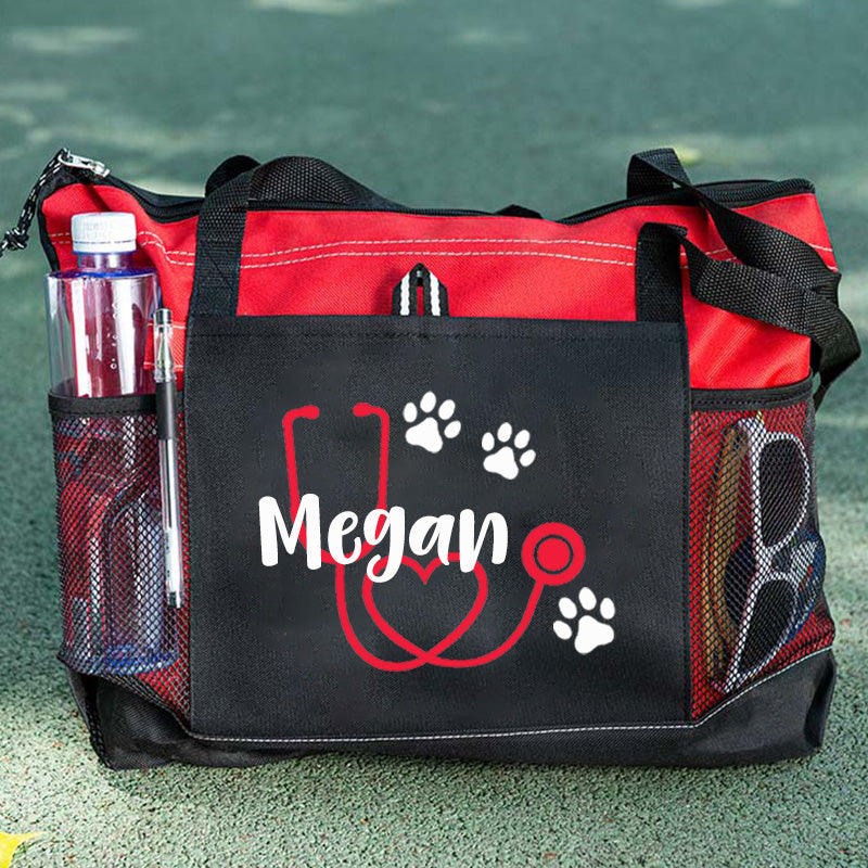 Stethoscope Paw Prints Personalized Nurse Tote Bag, Personalized Tote Bag, Custom Tote Bag