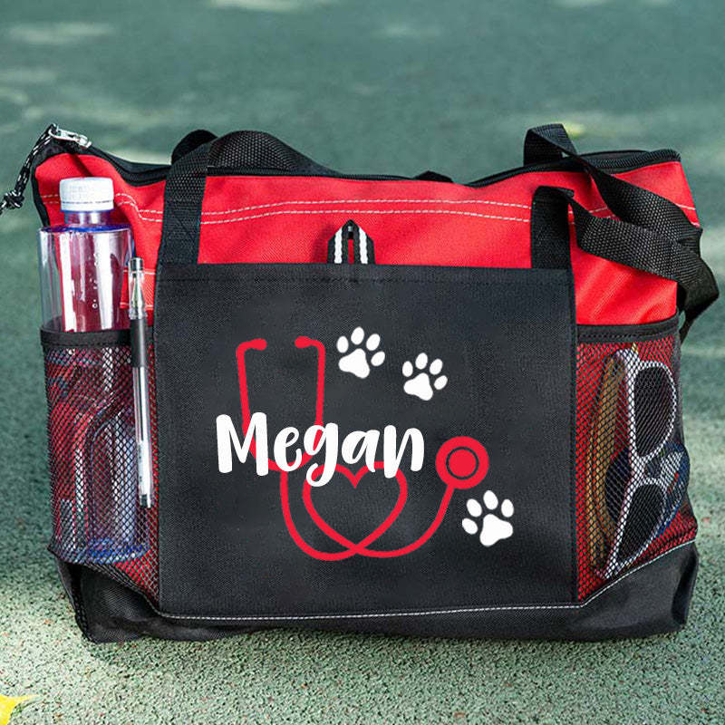 Stethoscope Paw Prints Personalized Nurse Tote Bag, Personalized Tote Bag, Custom Tote Bag