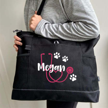 Stethoscope Paw Prints Personalized Nurse Tote Bag, Personalized Tote Bag, Custom Tote Bag