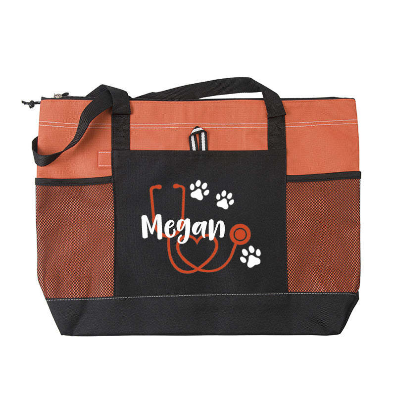 Stethoscope Paw Prints Personalized Nurse Tote Bag, Personalized Tote Bag, Custom Tote Bag