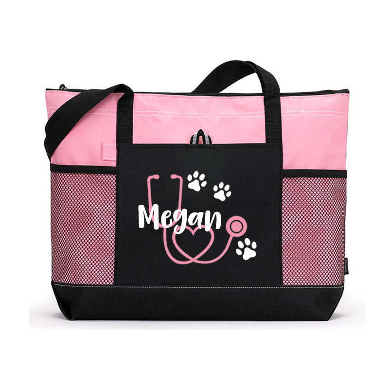 Stethoscope Paw Prints Personalized Nurse Tote Bag, Personalized Tote Bag, Custom Tote Bag
