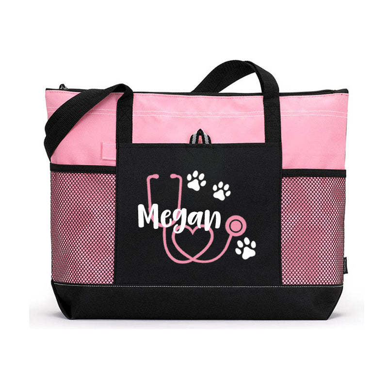 Stethoscope Paw Prints Personalized Nurse Tote Bag, Personalized Tote Bag, Custom Tote Bag