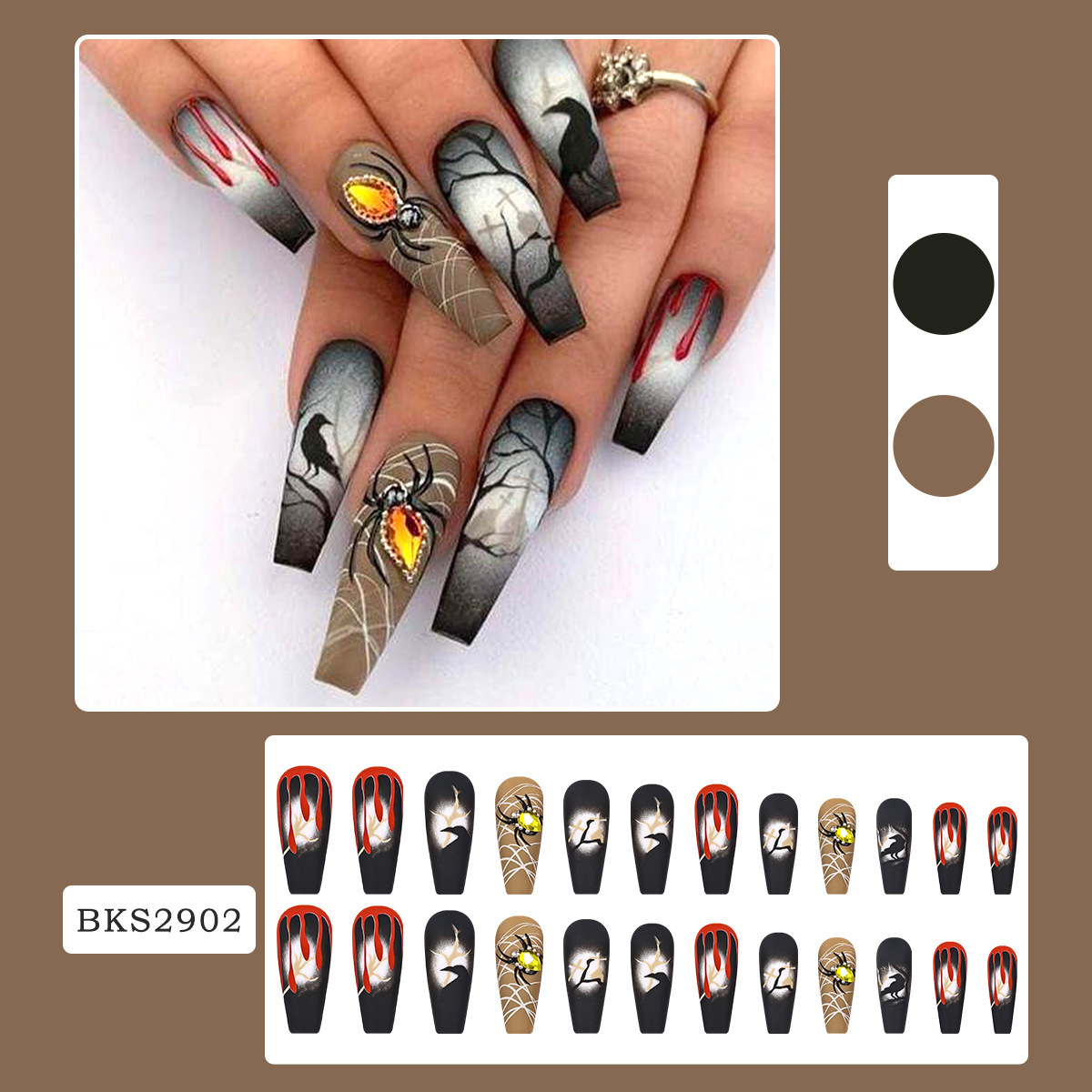 Halloween Rhinestone Spider Press-On Nails