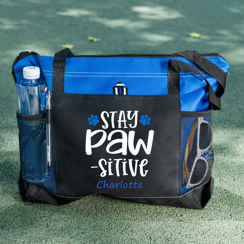 Stay Pawsitive Tote Bag, Personalized Tote Bag, Custom Tote Bag
