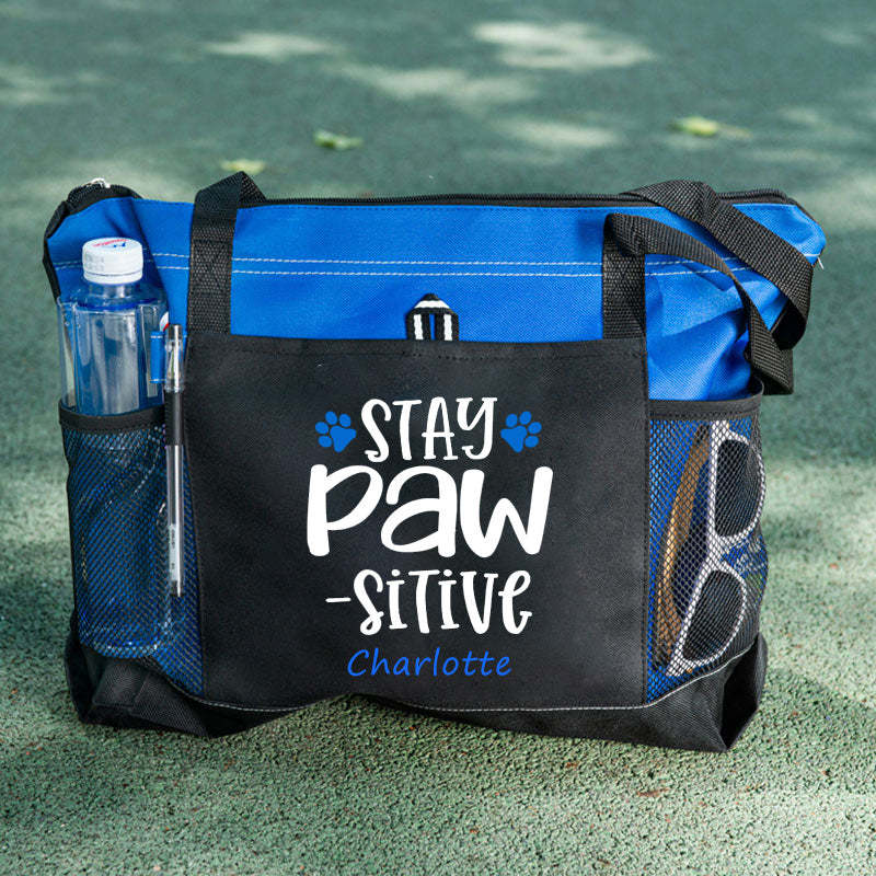 Stay Pawsitive Tote Bag, Personalized Tote Bag, Custom Tote Bag