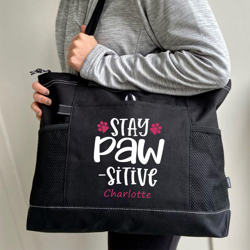 Stay Pawsitive Tote Bag, Personalized Tote Bag, Custom Tote Bag
