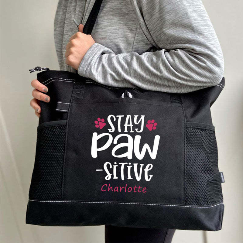 Stay Pawsitive Tote Bag, Personalized Tote Bag, Custom Tote Bag