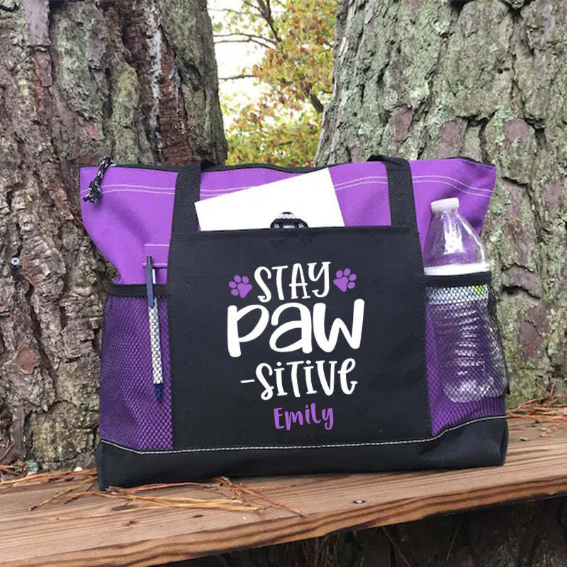Stay Pawsitive Tote Bag, Personalized Tote Bag, Custom Tote Bag