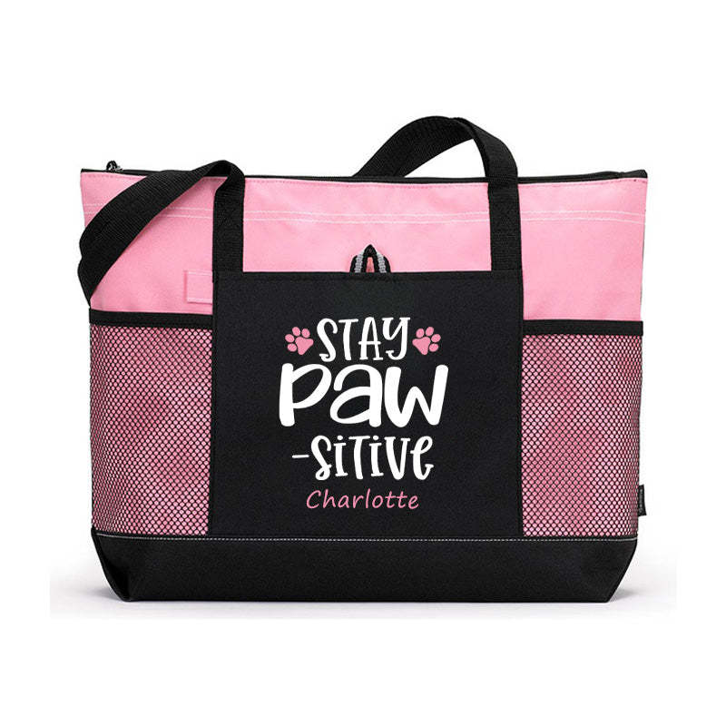 Stay Pawsitive Tote Bag, Personalized Tote Bag, Custom Tote Bag