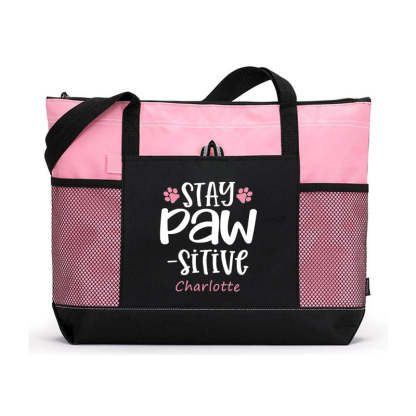 Stay Pawsitive Tote Bag, Personalized Tote Bag, Custom Tote Bag