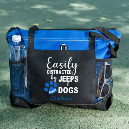 Easily Distracted by Jeeps and Dogs Tote Bag, Personalized Tote Bag, Custom Tote Bag