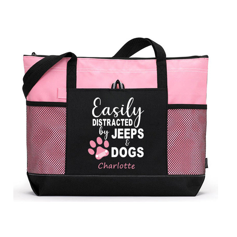Easily Distracted by Jeeps and Dogs Tote Bag, Personalized Tote Bag, Custom Tote Bag