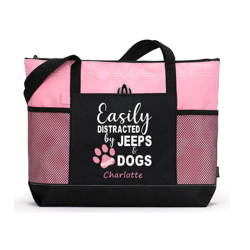Easily Distracted by Jeeps and Dogs Tote Bag, Personalized Tote Bag, Custom Tote Bag