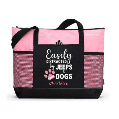 Easily Distracted by Jeeps and Dogs Tote Bag, Personalized Tote Bag, Custom Tote Bag