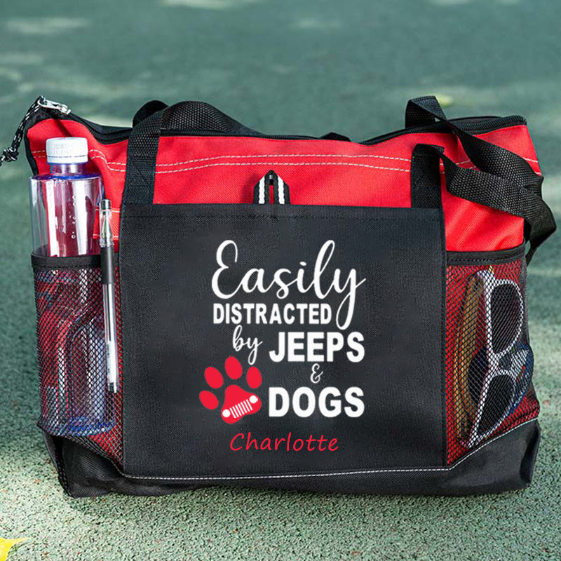 Easily Distracted by Jeeps and Dogs Tote Bag, Personalized Tote Bag, Custom Tote Bag