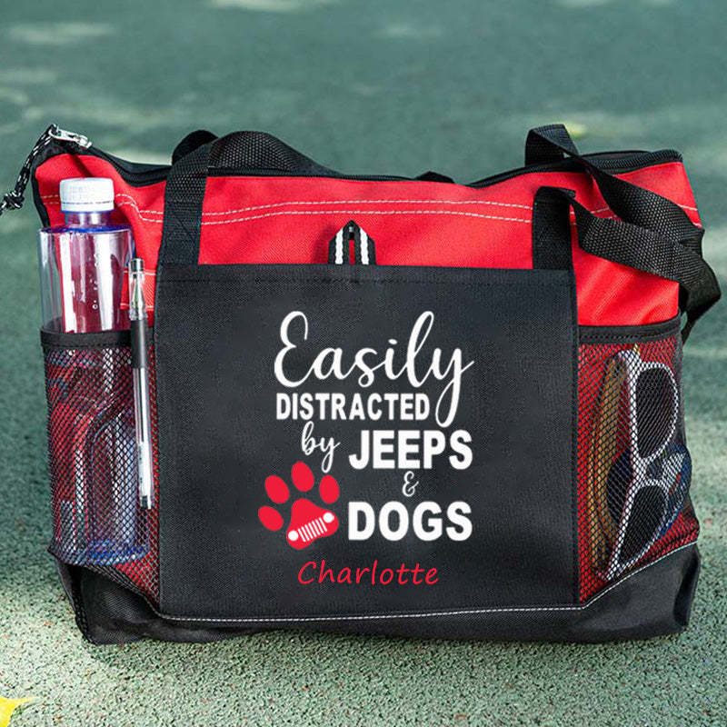 Easily Distracted by Jeeps and Dogs Tote Bag, Personalized Tote Bag, Custom Tote Bag