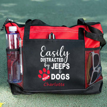 Easily Distracted by Jeeps and Dogs Tote Bag, Personalized Tote Bag, Custom Tote Bag