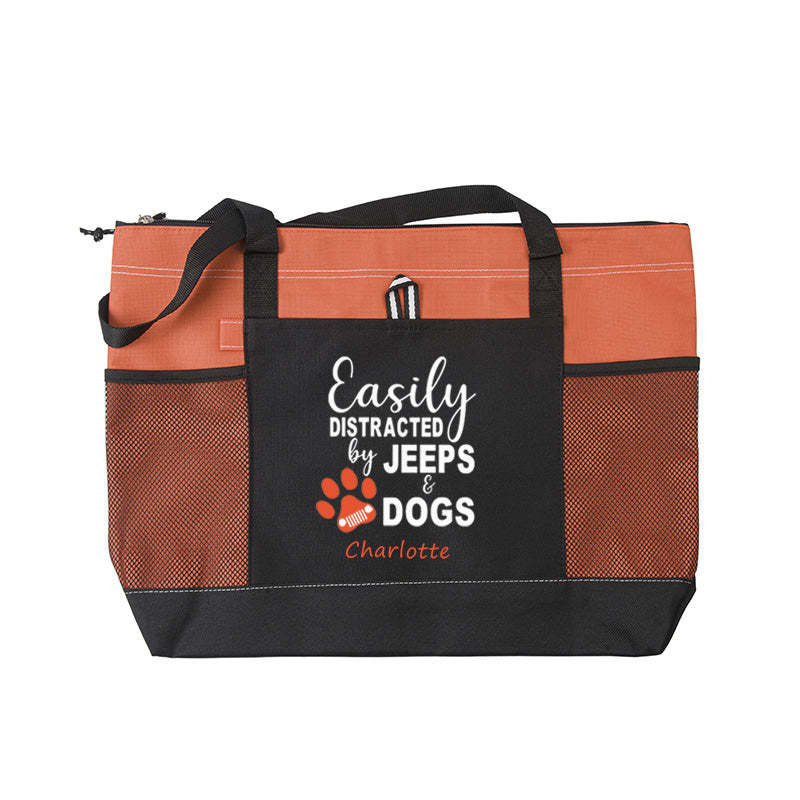 Easily Distracted by Jeeps and Dogs Tote Bag, Personalized Tote Bag, Custom Tote Bag