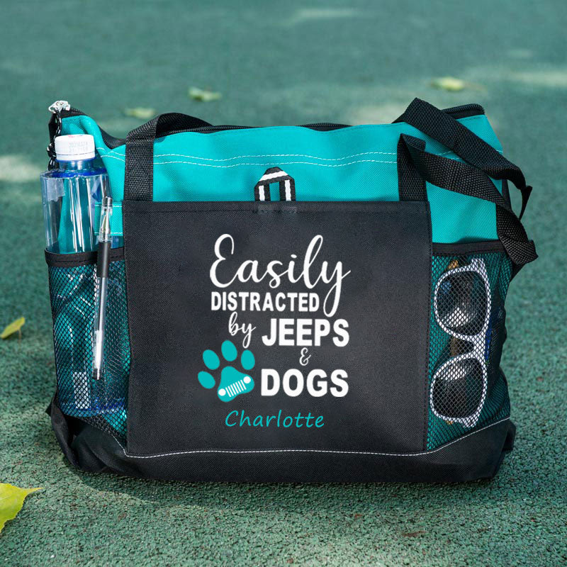 Easily Distracted by Jeeps and Dogs Tote Bag, Personalized Tote Bag, Custom Tote Bag