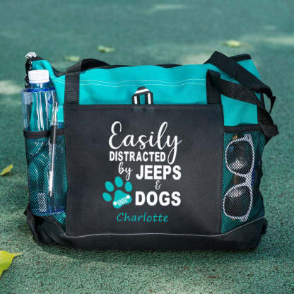 Easily Distracted by Jeeps and Dogs Tote Bag, Personalized Tote Bag, Custom Tote Bag