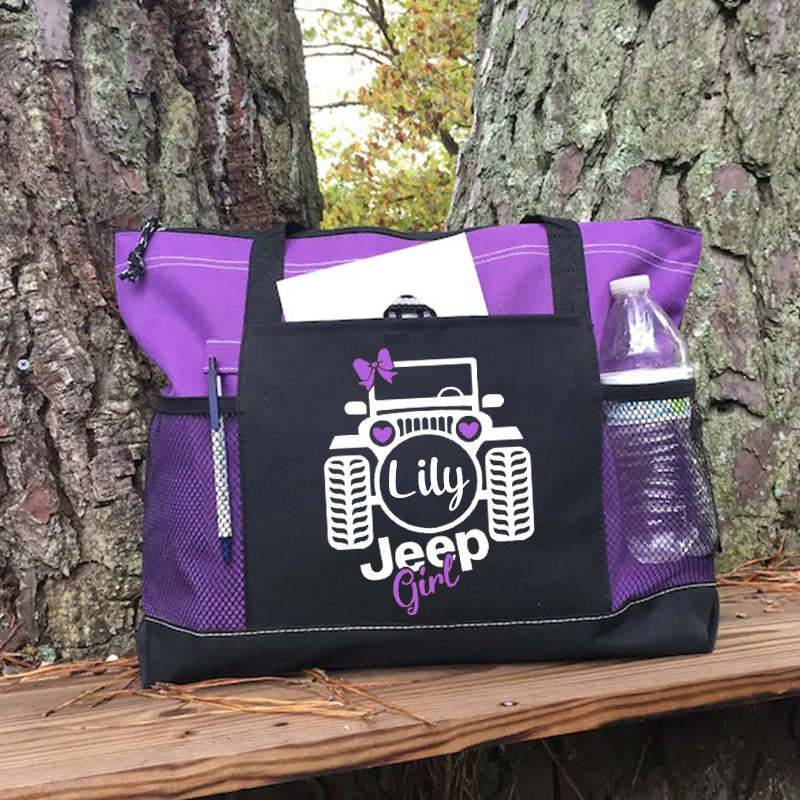 Jeep Girl with Bow Tote Bag, Personalized Tote Bag, Custom Tote Bag