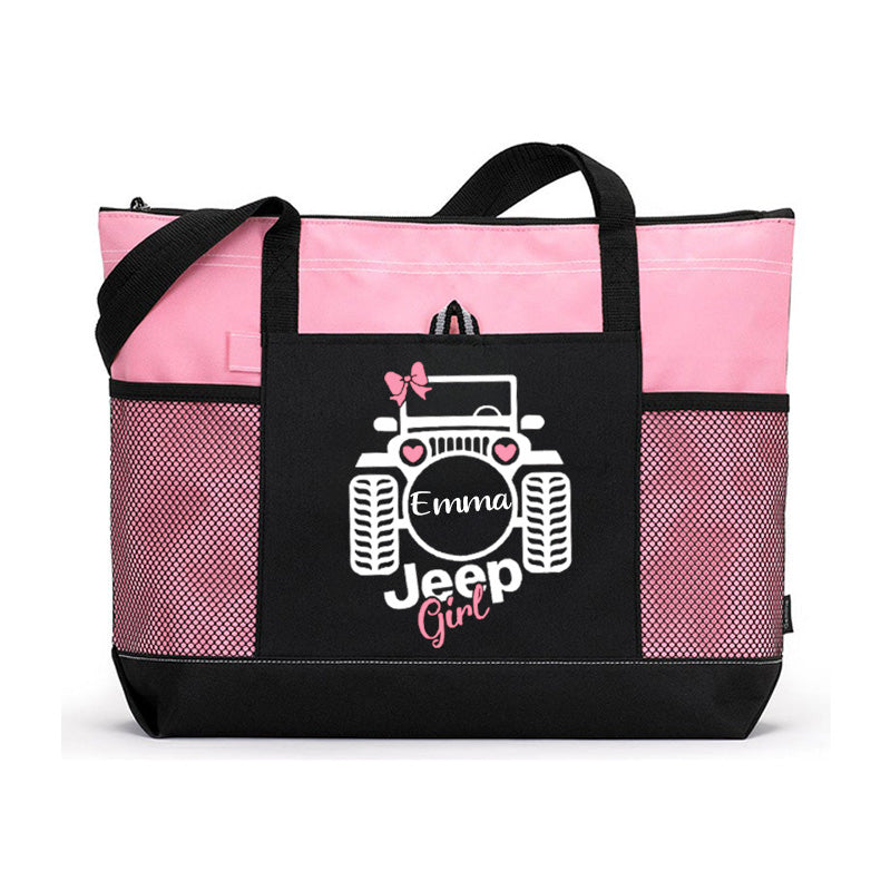 Jeep Girl with Bow Tote Bag, Personalized Tote Bag, Custom Tote Bag