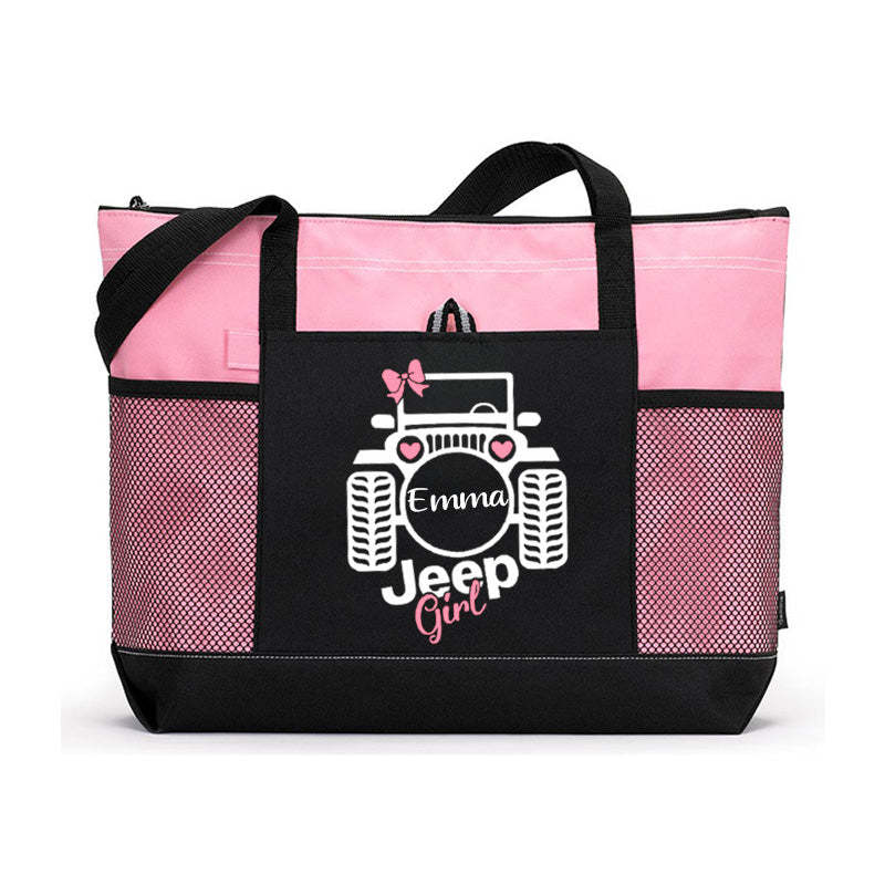 Jeep Girl with Bow Tote Bag, Personalized Tote Bag, Custom Tote Bag