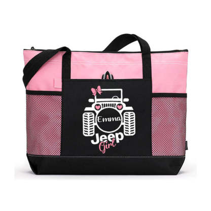 Jeep Girl with Bow Tote Bag, Personalized Tote Bag, Custom Tote Bag