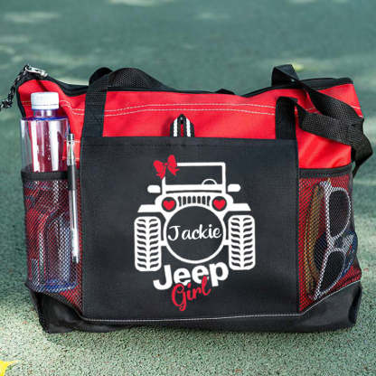 Jeep Girl with Bow Tote Bag, Personalized Tote Bag, Custom Tote Bag