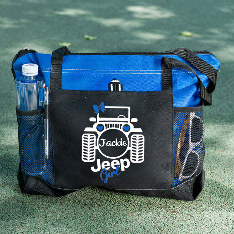 Jeep Girl with Bow Tote Bag, Personalized Tote Bag, Custom Tote Bag