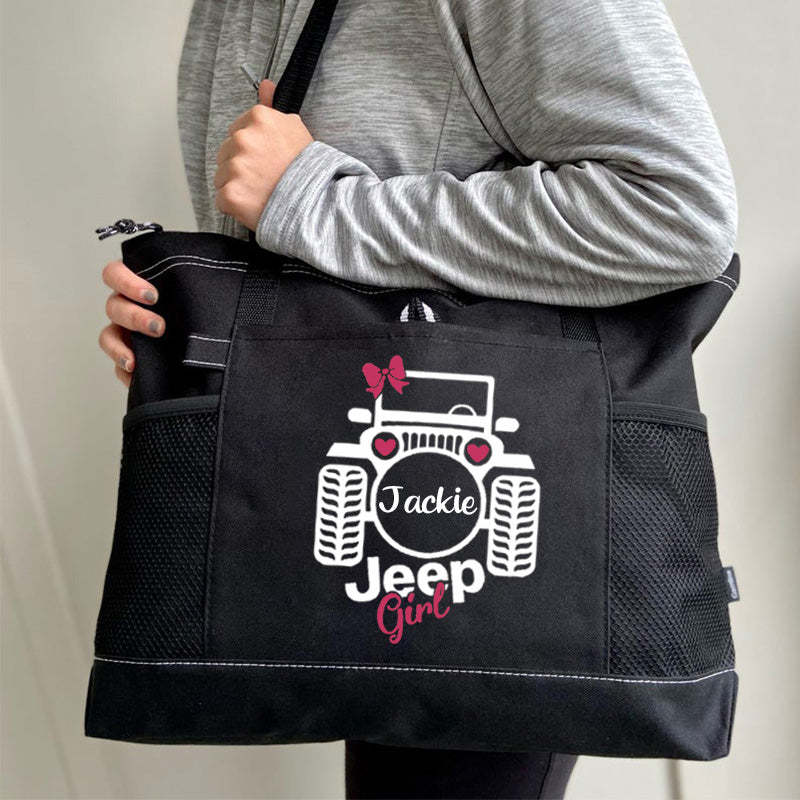 Jeep Girl with Bow Tote Bag, Personalized Tote Bag, Custom Tote Bag