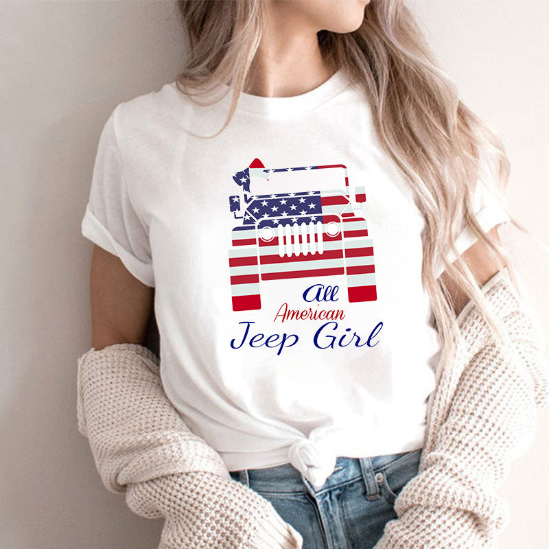 American Jeep Girl T-Shirt, Jeep Girl T-Shirt, American Flag Shirt