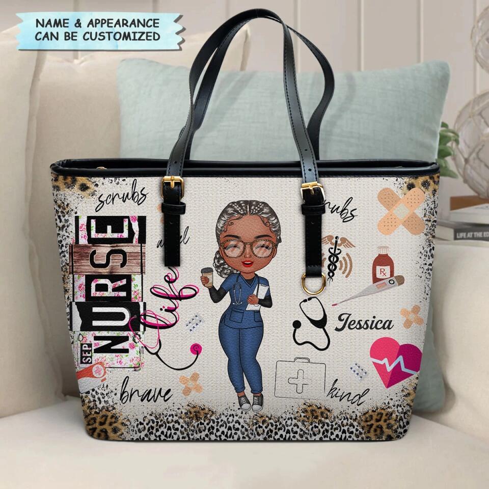Personalized Leather Bucket Bag - Gift For Nurse, CNA, CMA, Doctor - Nurse Life Scrubs Nurse Day