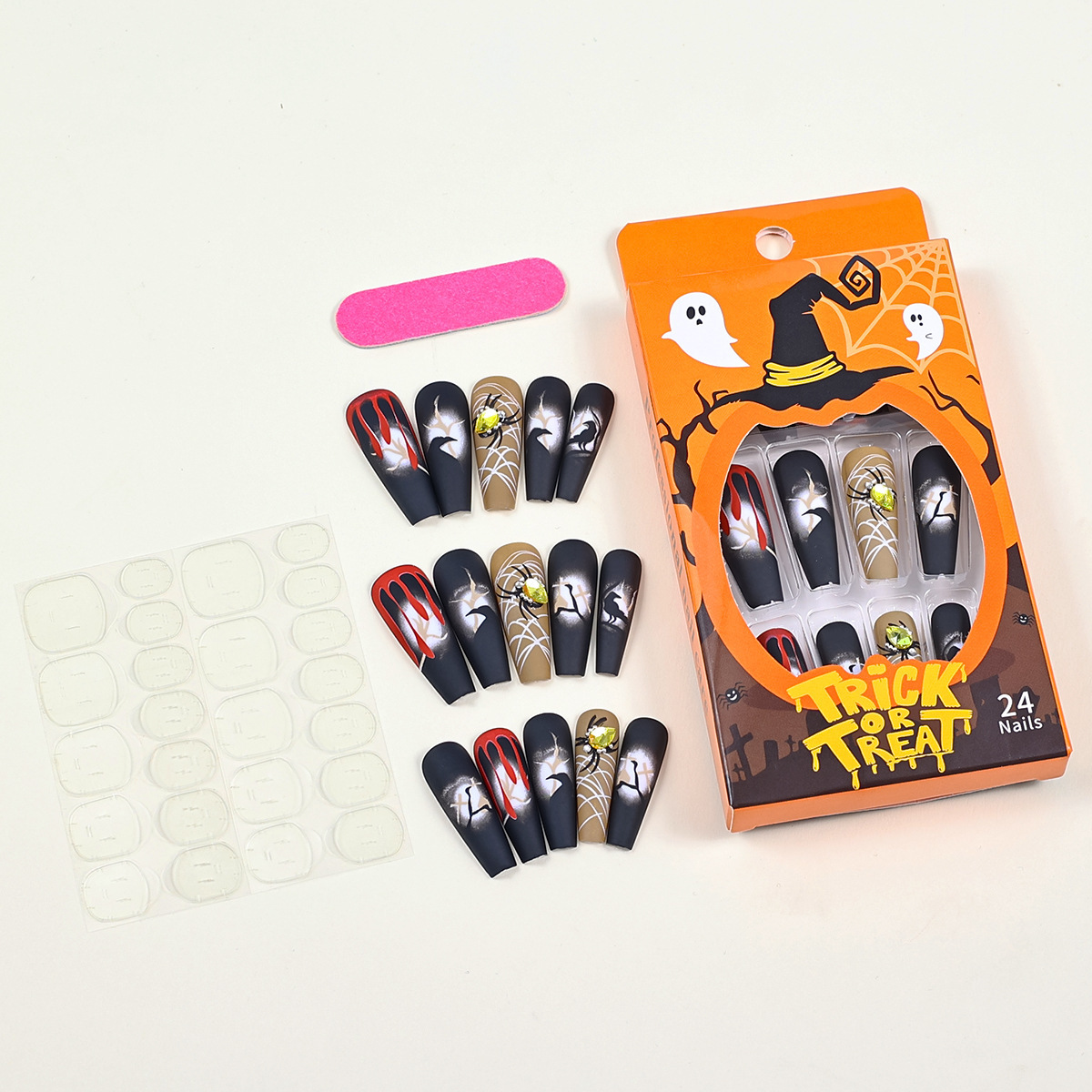 Halloween Rhinestone Spider Press-On Nails