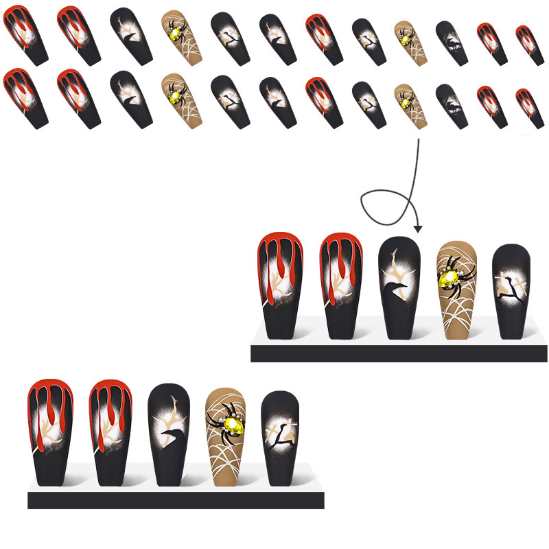 Halloween Rhinestone Spider Press-On Nails