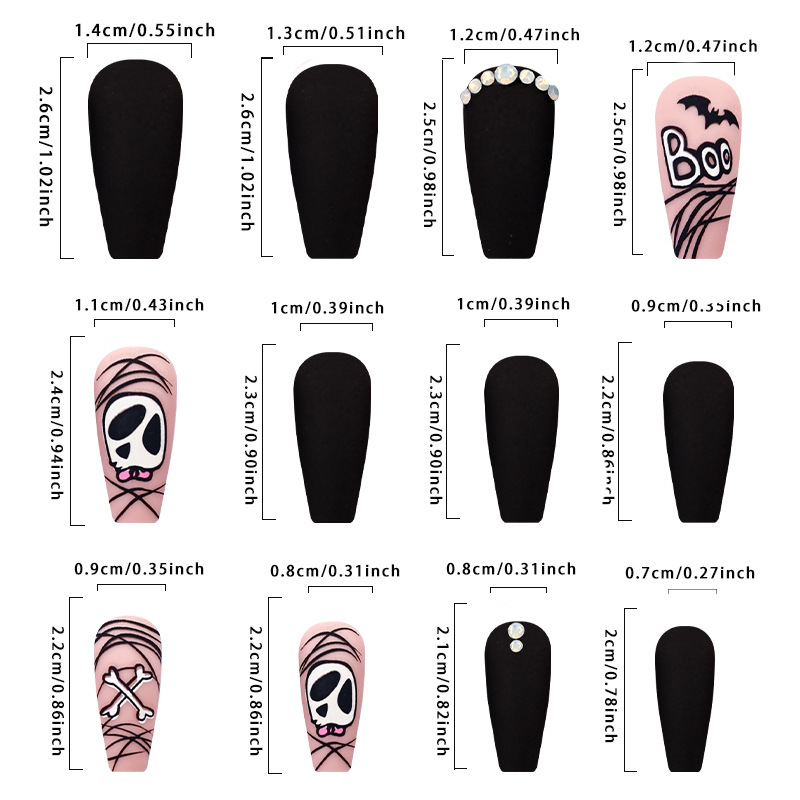 Boo! Halloween Skeleton Long Press-On Nails
