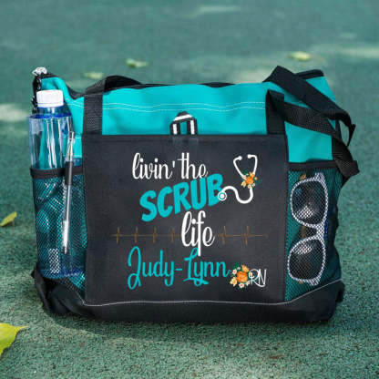 Personalized Scrub Life Floral Tote Bag, Nursing tote bags