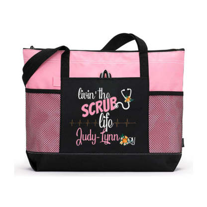 Personalized Scrub Life Floral Tote Bag, Nursing tote bags