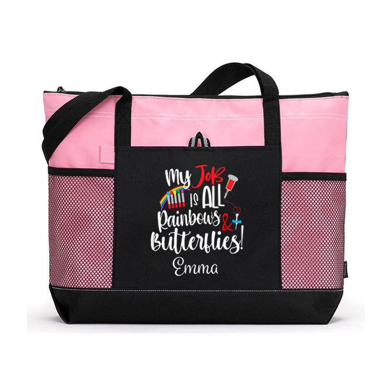 Personalized Rainbows and Butterflies Tech Tote Bag, gift for Medical Lab Technician, LT, MLT, Lab Tech Appreciation
