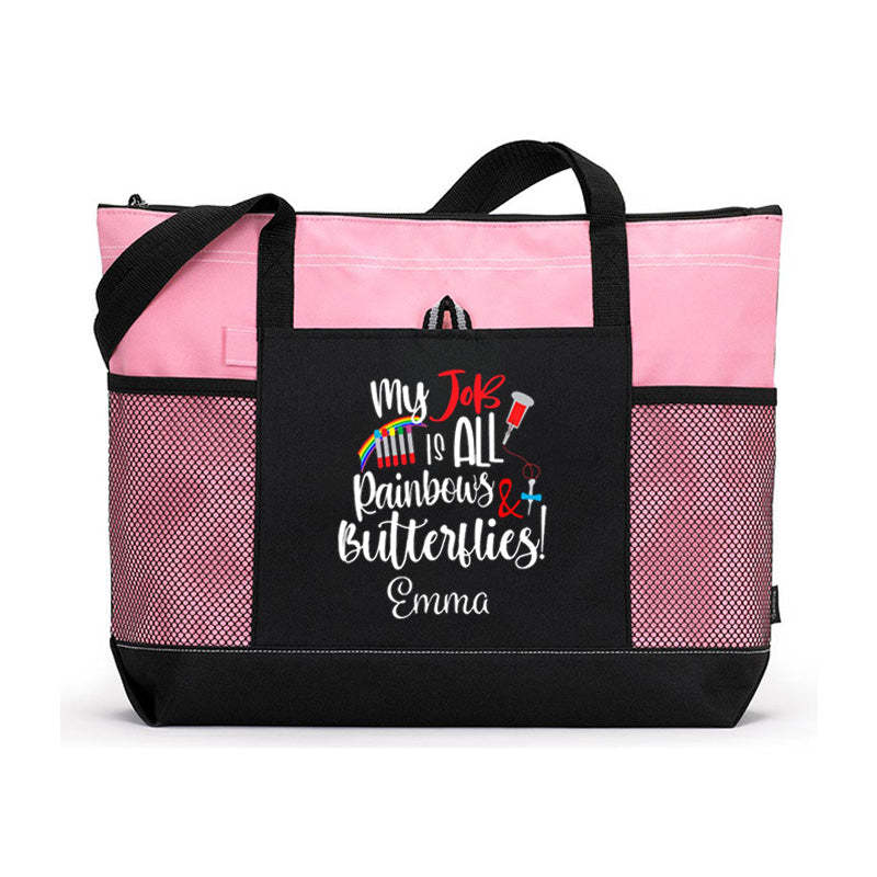 Personalized Rainbows and Butterflies Tech Tote Bag, gift for Medical Lab Technician, LT, MLT, Lab Tech Appreciation