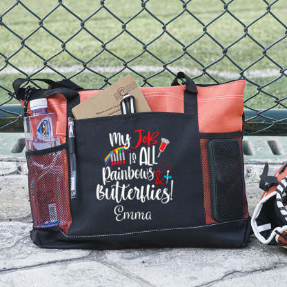 Personalized Rainbows and Butterflies Tech Tote Bag, gift for Medical Lab Technician, LT, MLT, Lab Tech Appreciation