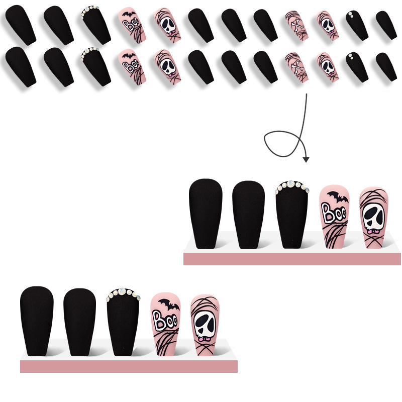 Boo! Halloween Skeleton Long Press-On Nails